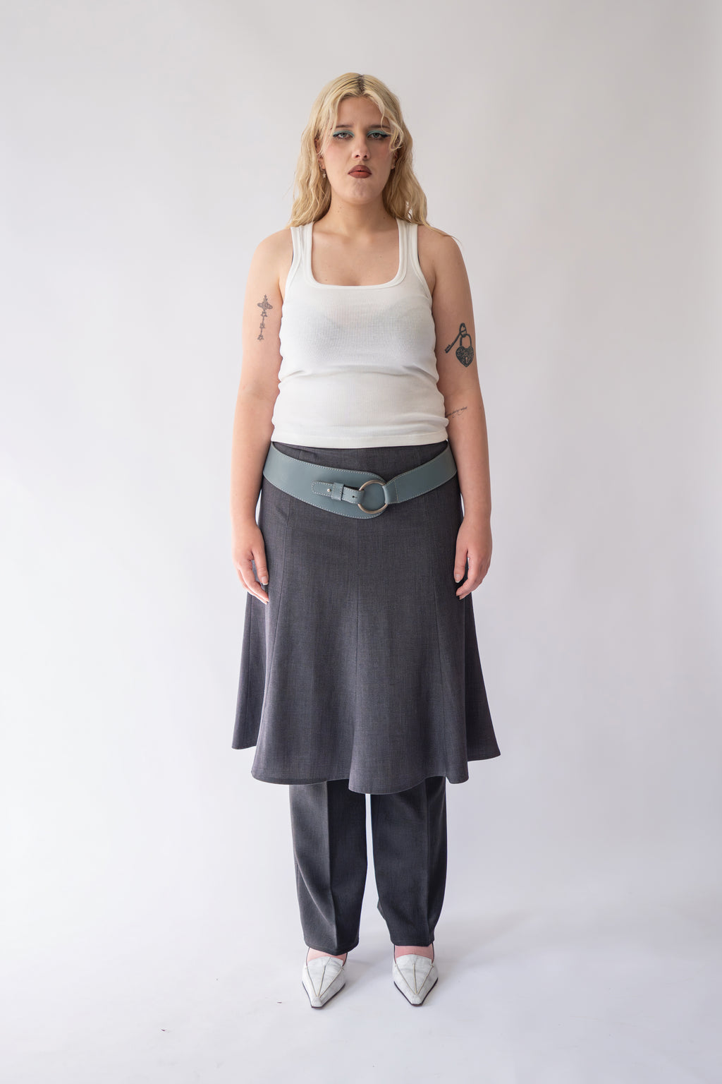 Grey Flowy Midi Skirt