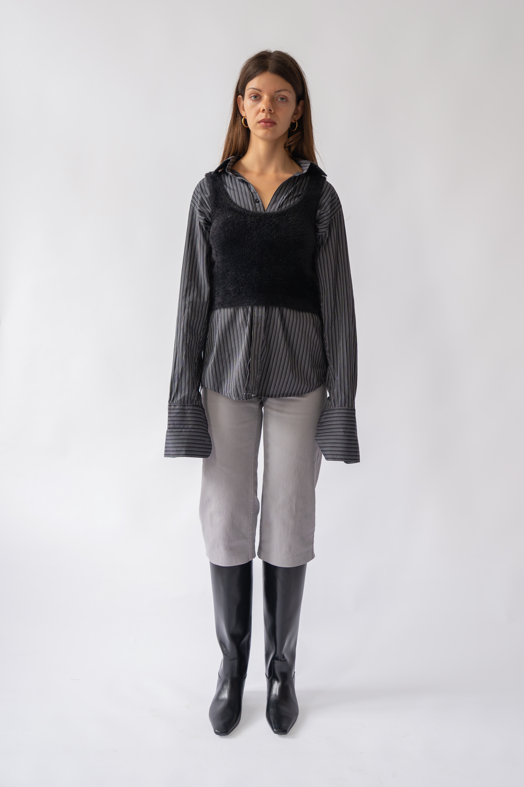 Black Fluffy Cropped Knit