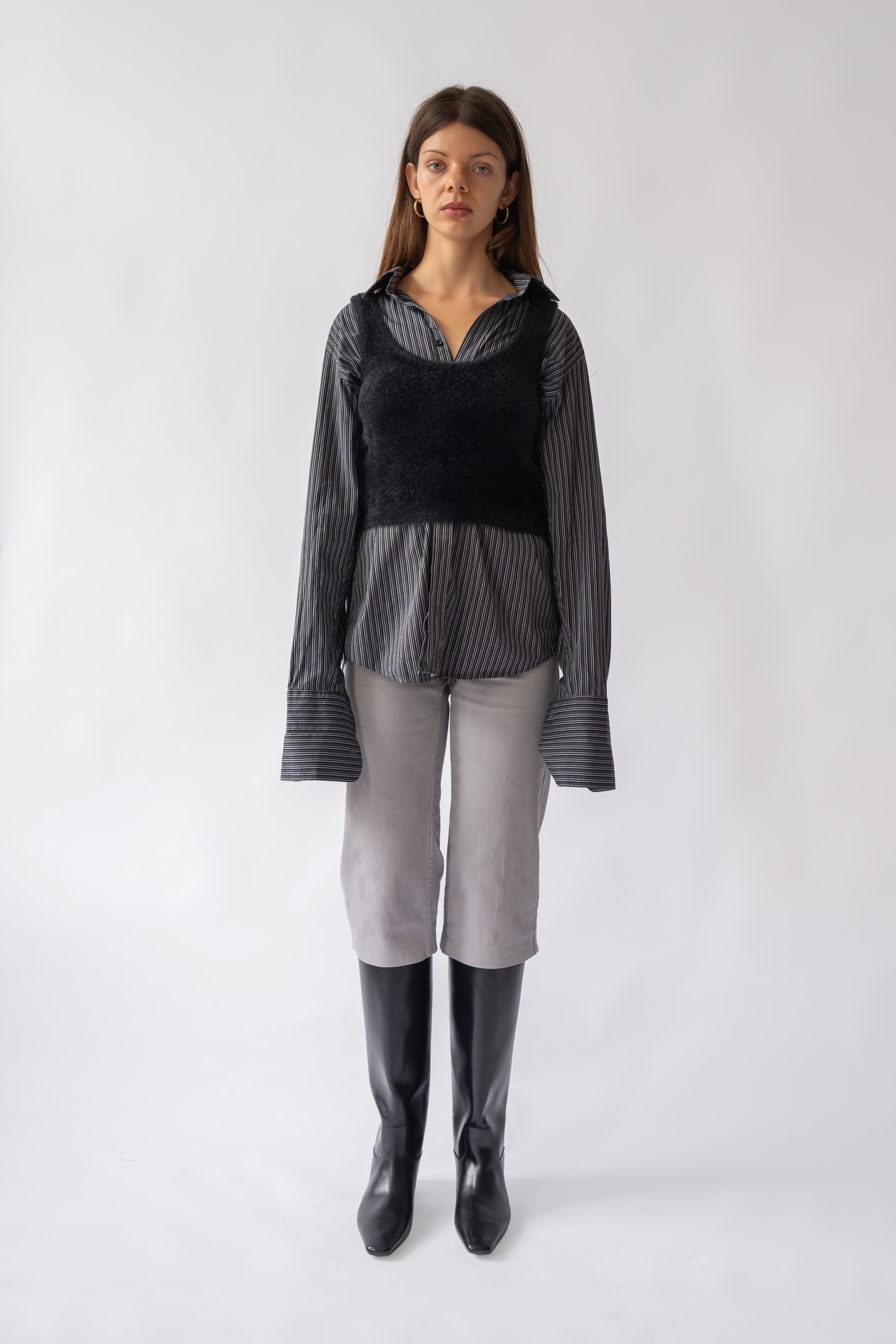 Black Fluffy Cropped Knit