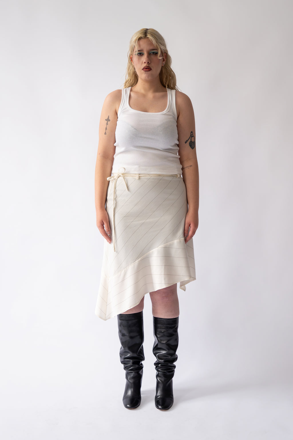 Butter Yellow / Creme Pinstripe Asymmetric Skirt