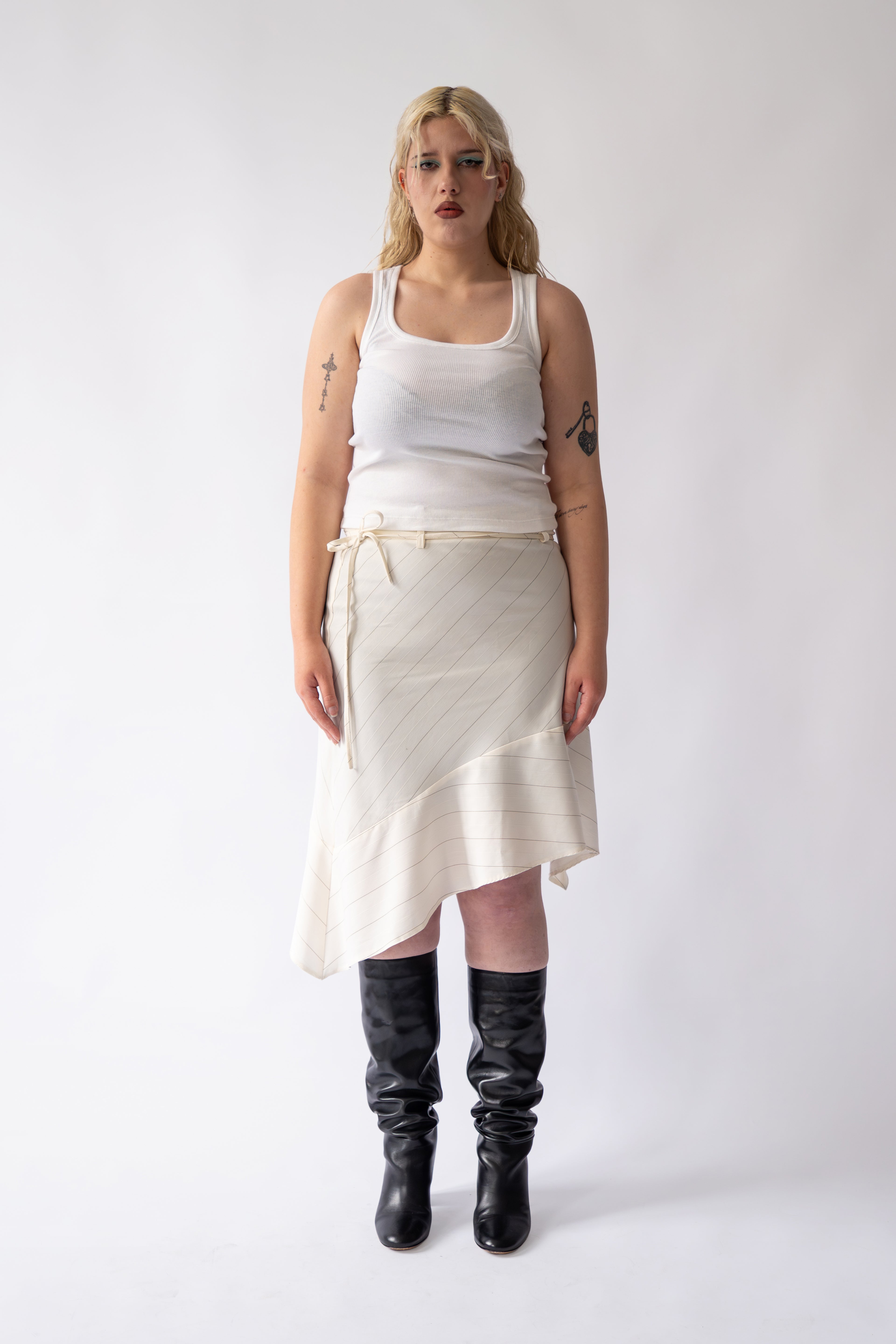 Butter Yellow / Creme Pinstripe Asymmetric Skirt