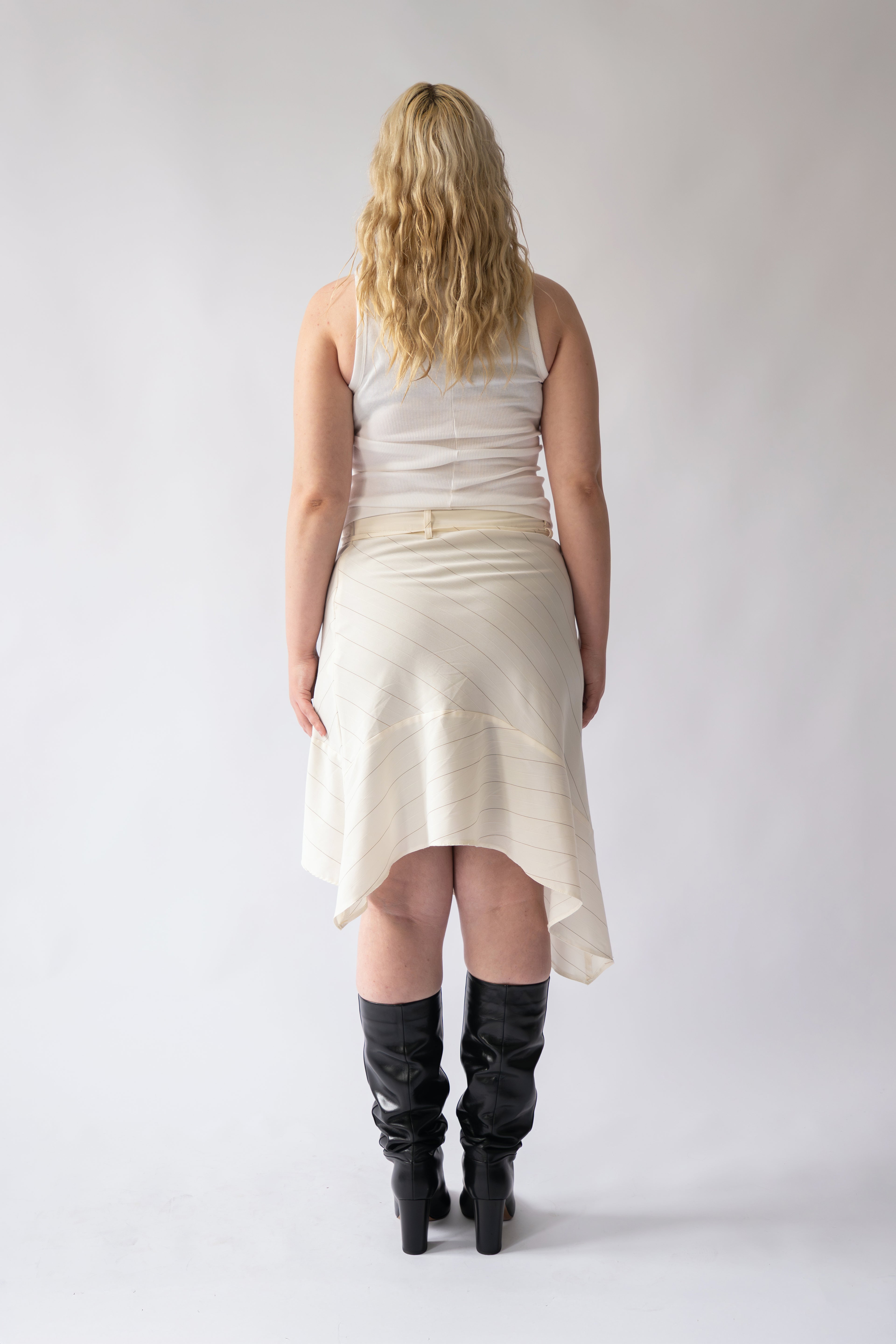 Butter Yellow / Creme Pinstripe Asymmetric Skirt