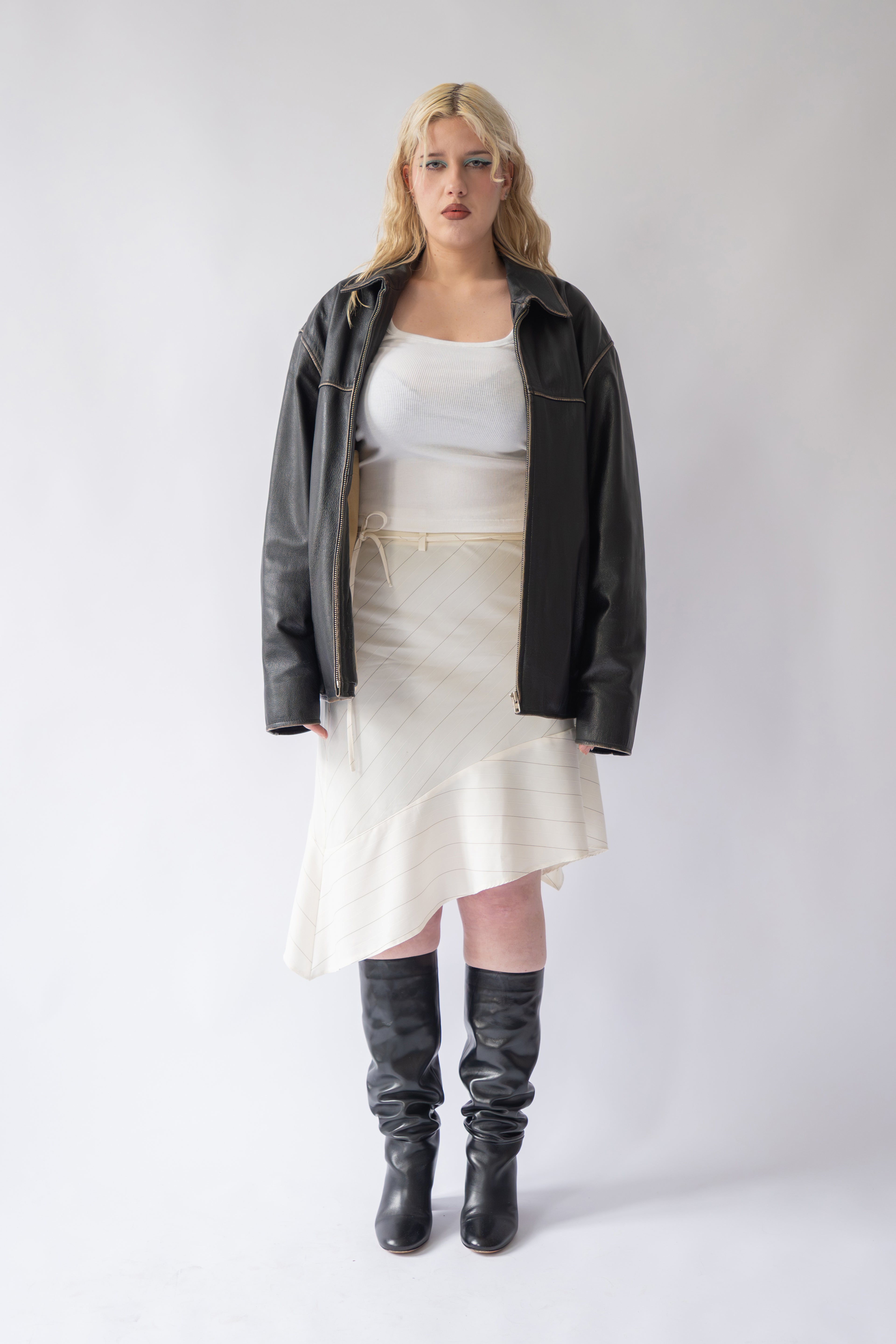 Butter Yellow / Creme Pinstripe Asymmetric Skirt