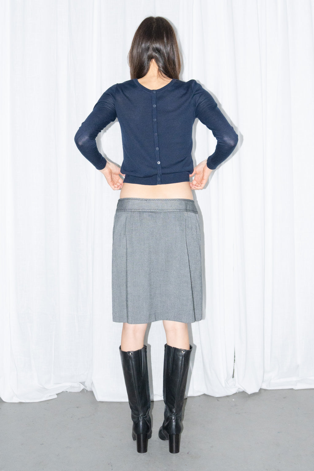 Navy Fine Knit Long-Sleeve Top
