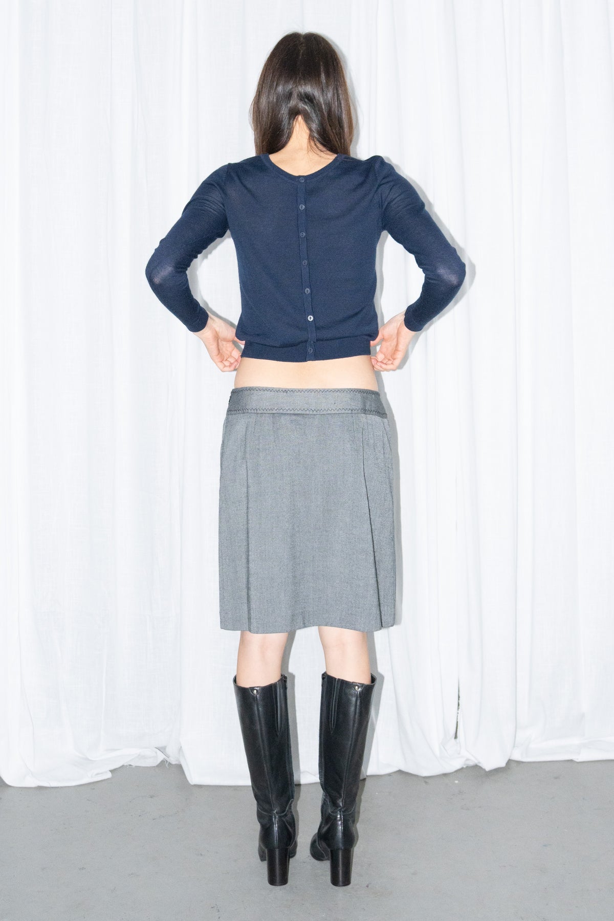 Navy Fine Knit Long-Sleeve Top