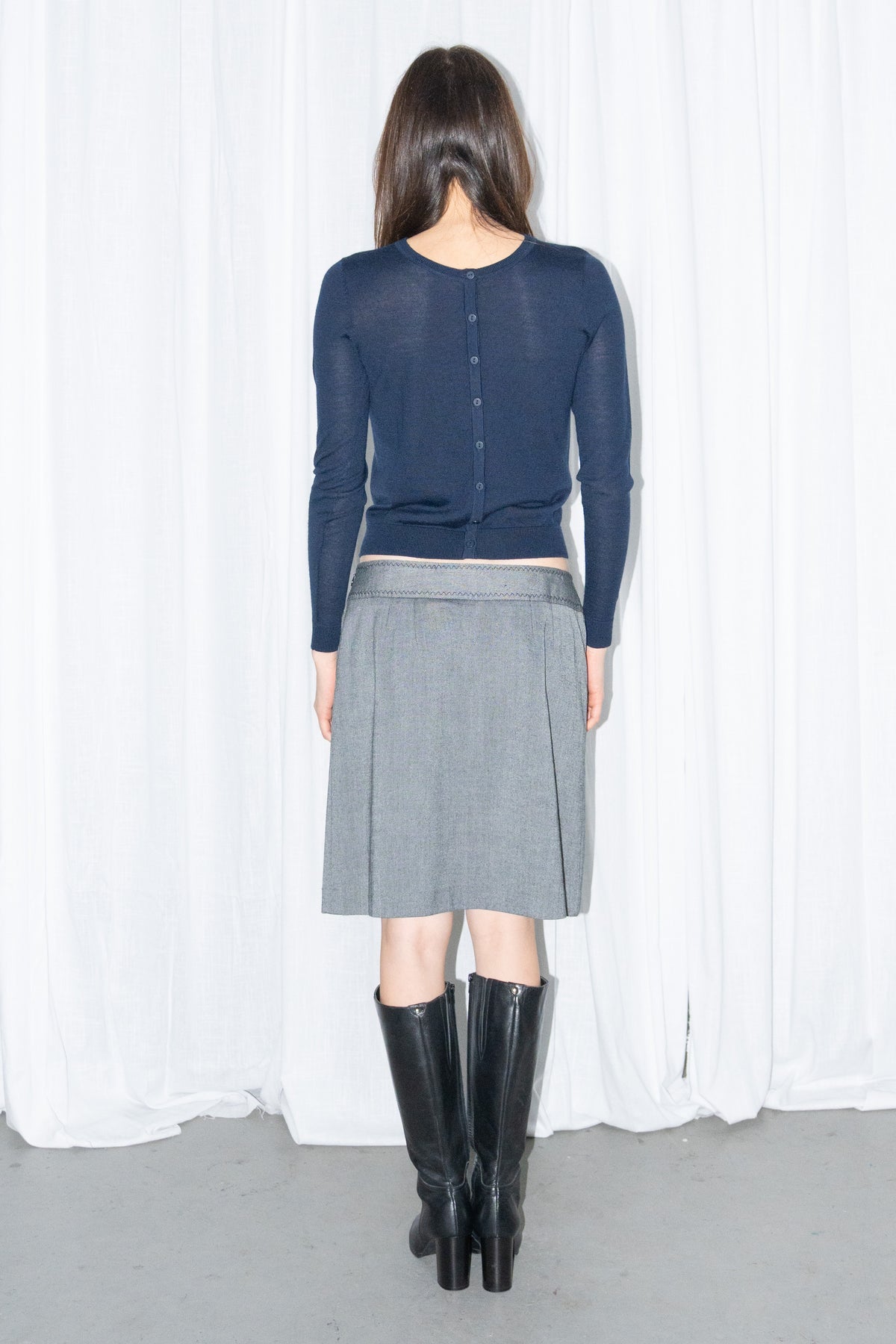 Navy Fine Knit Long-Sleeve Top