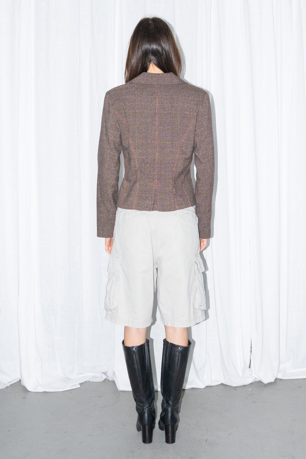 Brown Plaid Cropped Blazer