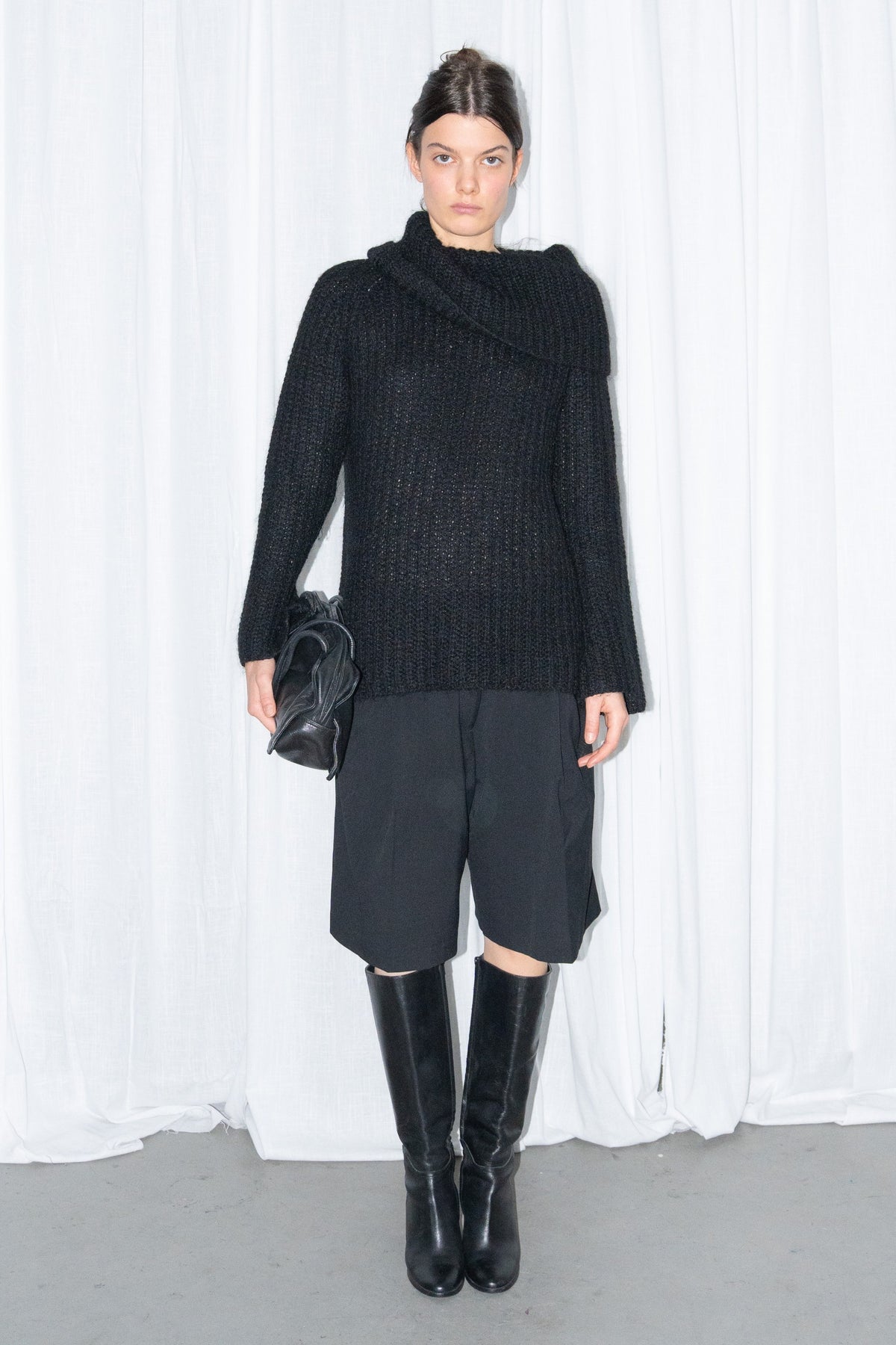 Hennes Black Chunky Mohair & Wool Funnel-Neck Sweater