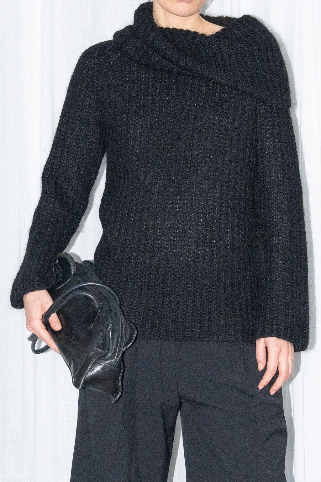 Hennes Black Chunky Mohair & Wool Funnel-Neck Sweater