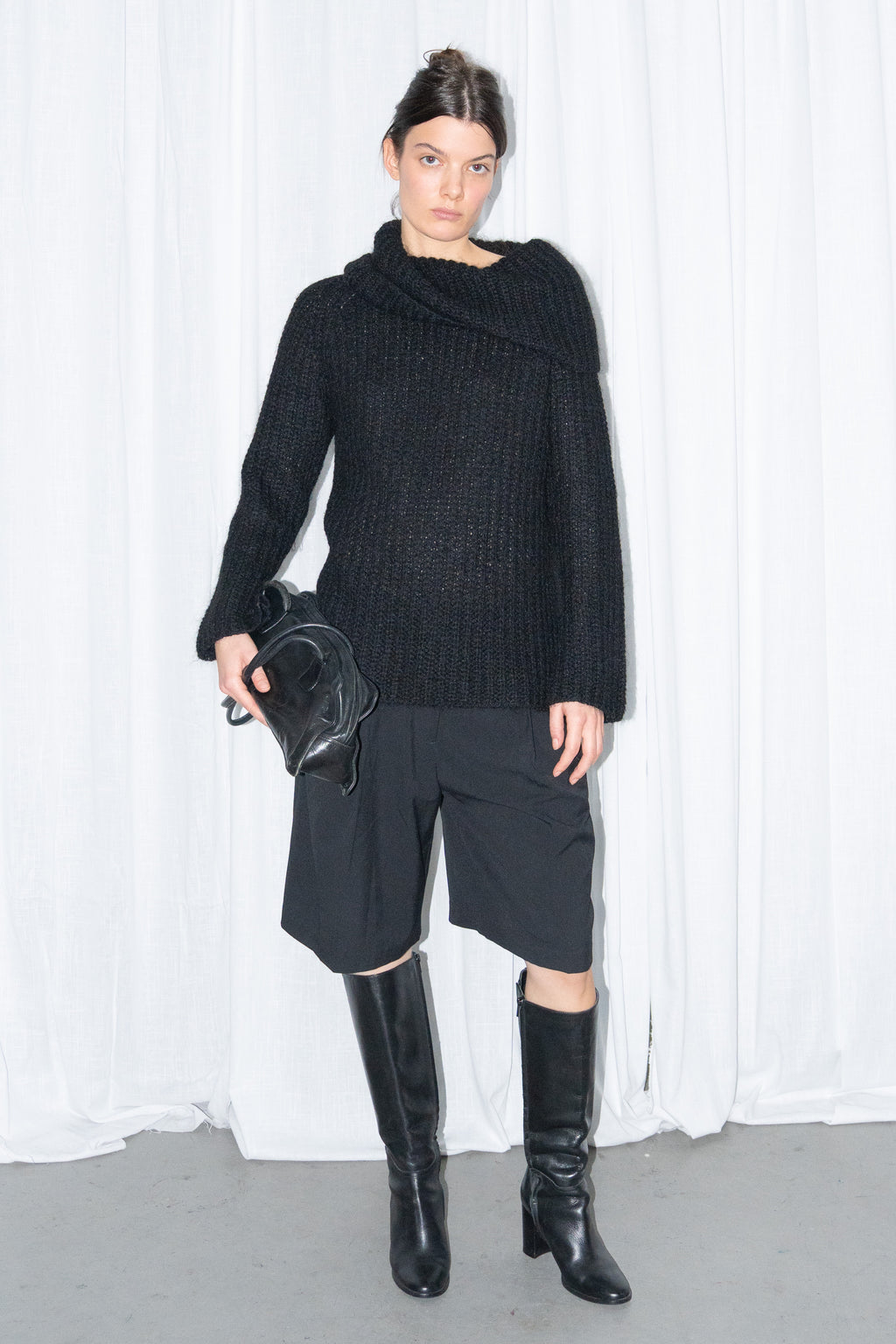 Hennes Black Chunky Mohair & Wool Funnel-Neck Sweater