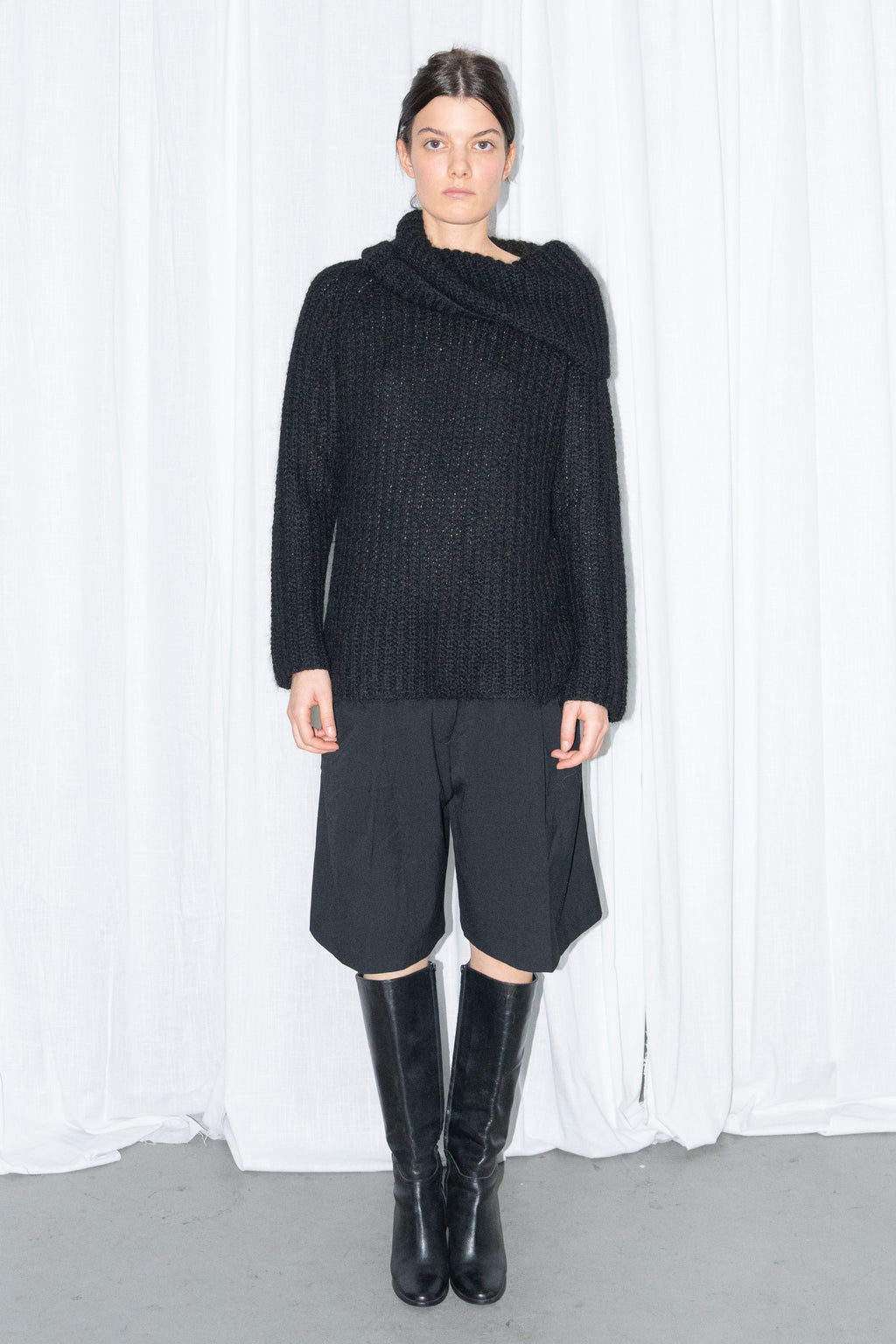 Hennes Black Chunky Mohair & Wool Funnel-Neck Sweater