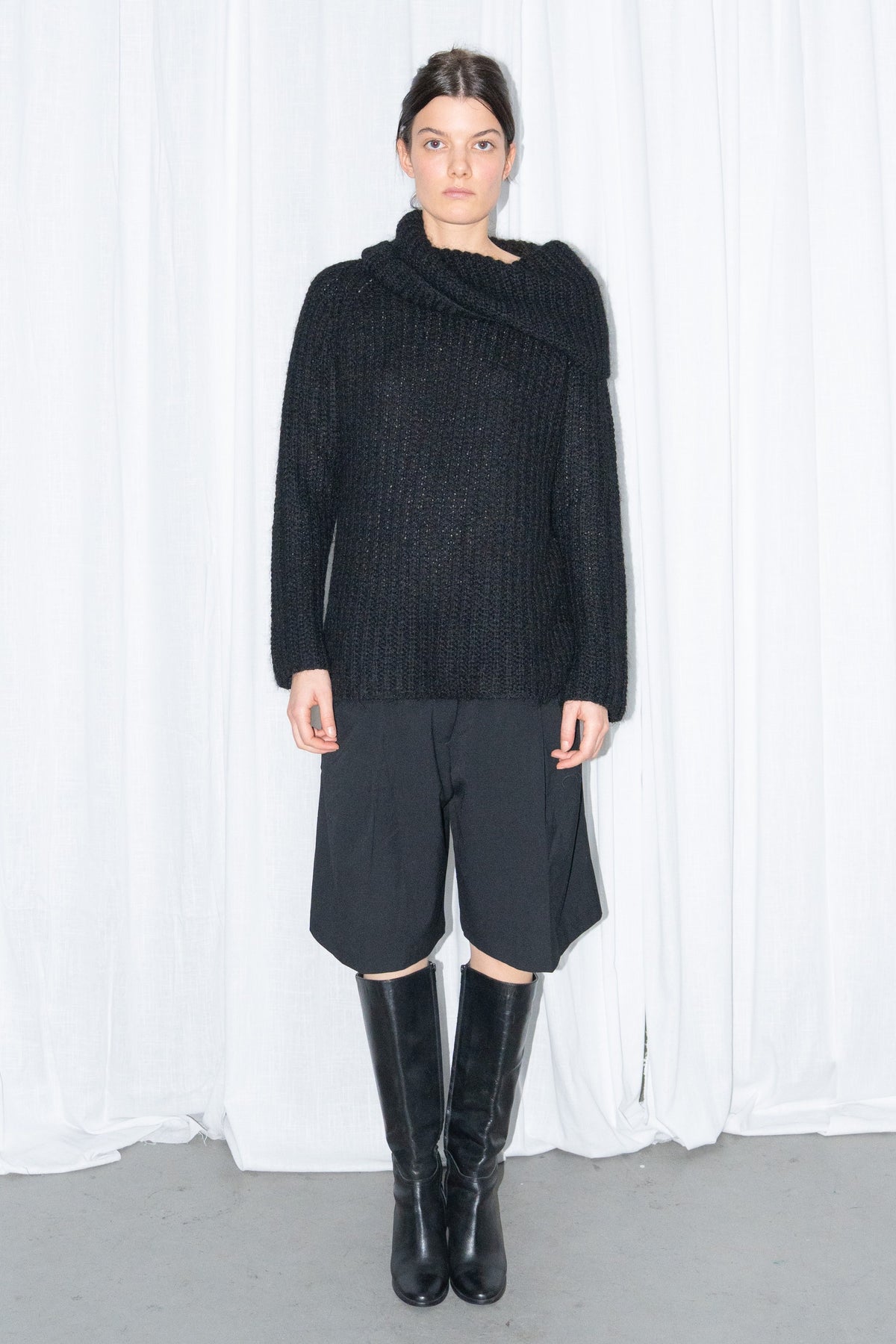 Hennes Black Chunky Mohair & Wool Funnel-Neck Sweater