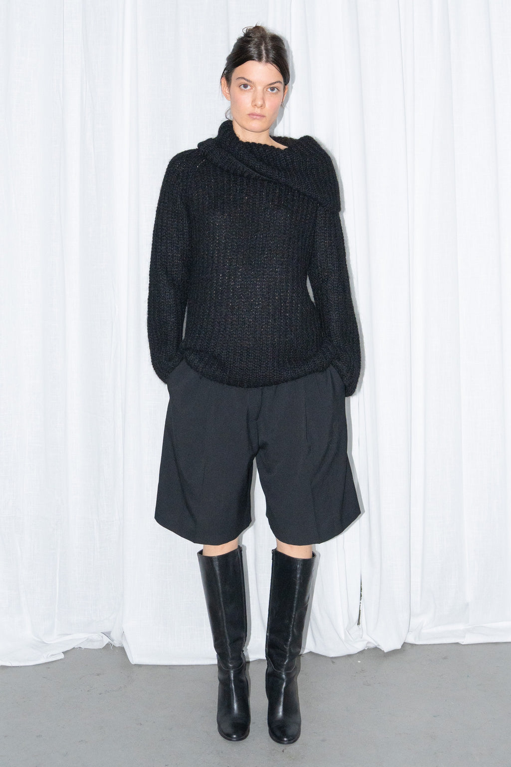Hennes Black Chunky Mohair & Wool Funnel-Neck Sweater