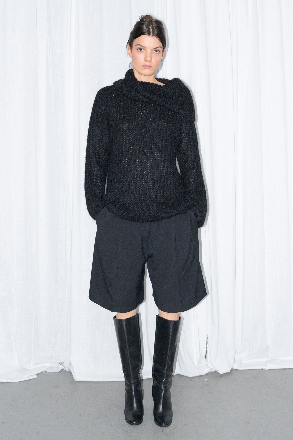 Hennes Black Chunky Mohair & Wool Funnel-Neck Sweater