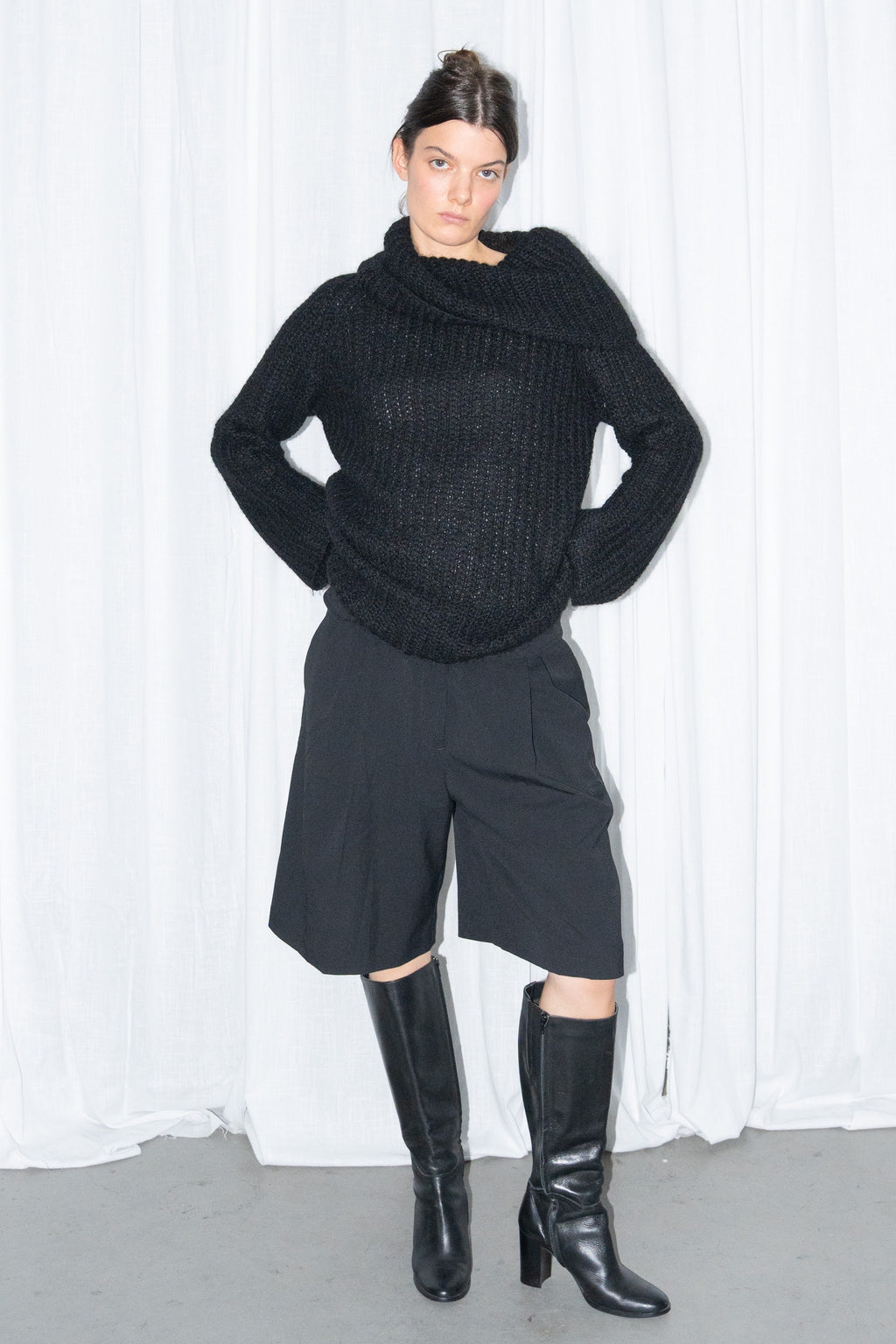 Hennes Black Chunky Mohair & Wool Funnel-Neck Sweater