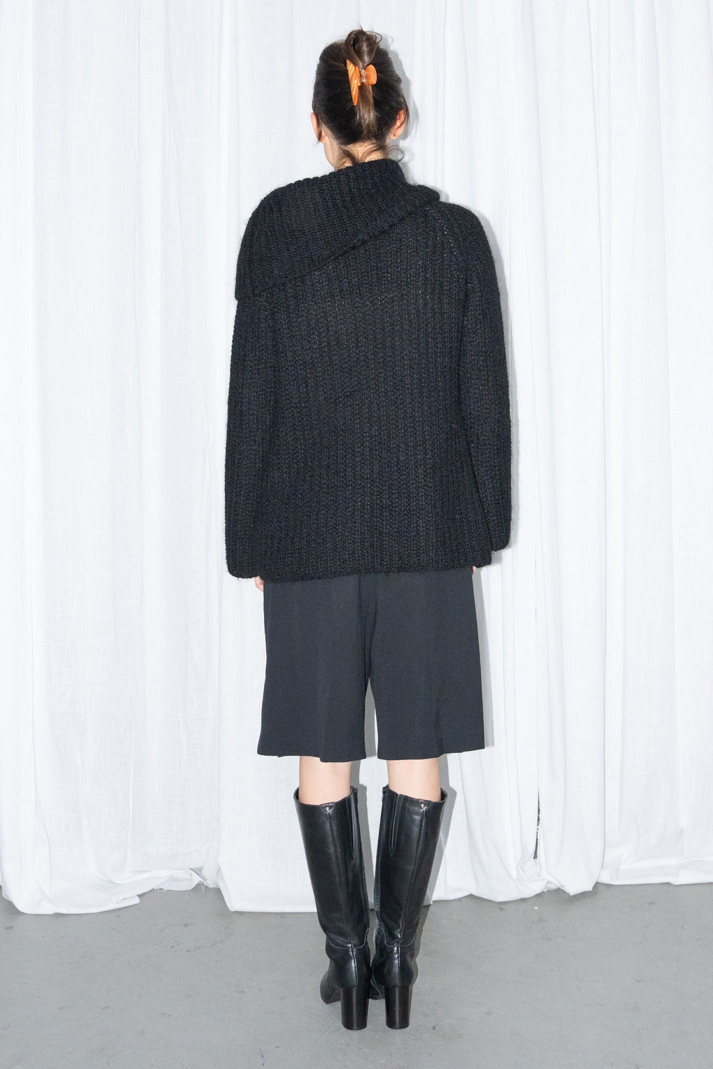Hennes Black Chunky Mohair & Wool Funnel-Neck Sweater