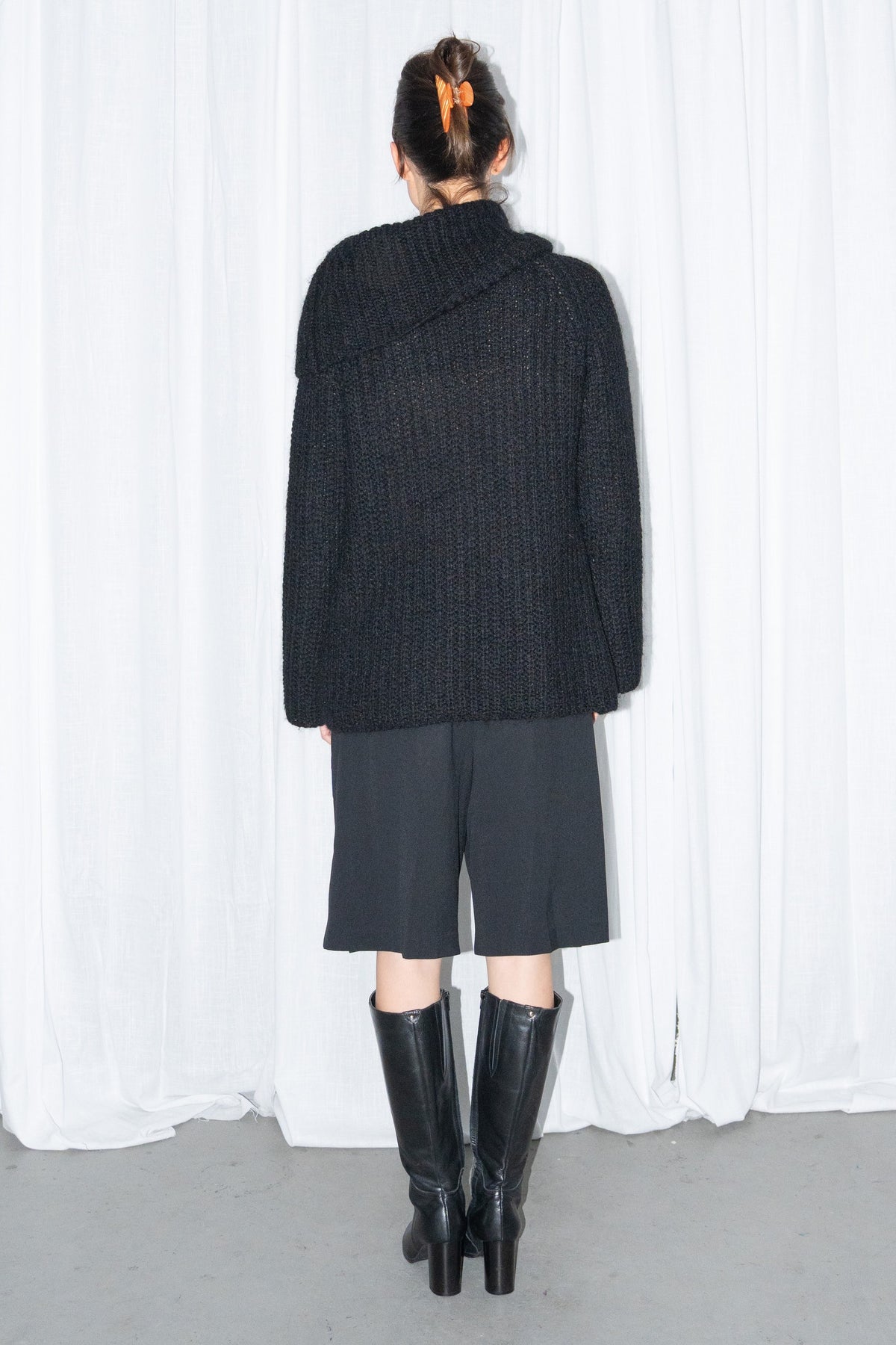 Hennes Black Chunky Mohair & Wool Funnel-Neck Sweater
