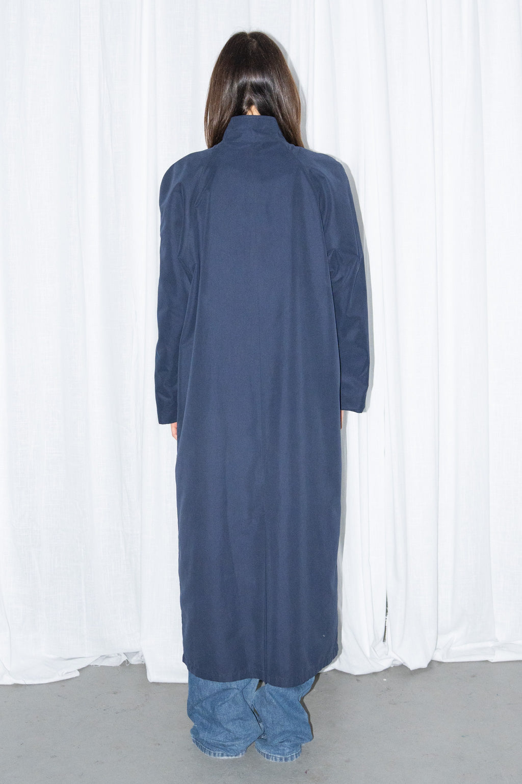 Navy Long Coat with Stand Collar