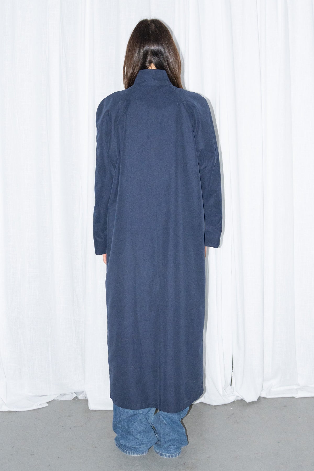 Navy Long Coat with Stand Collar