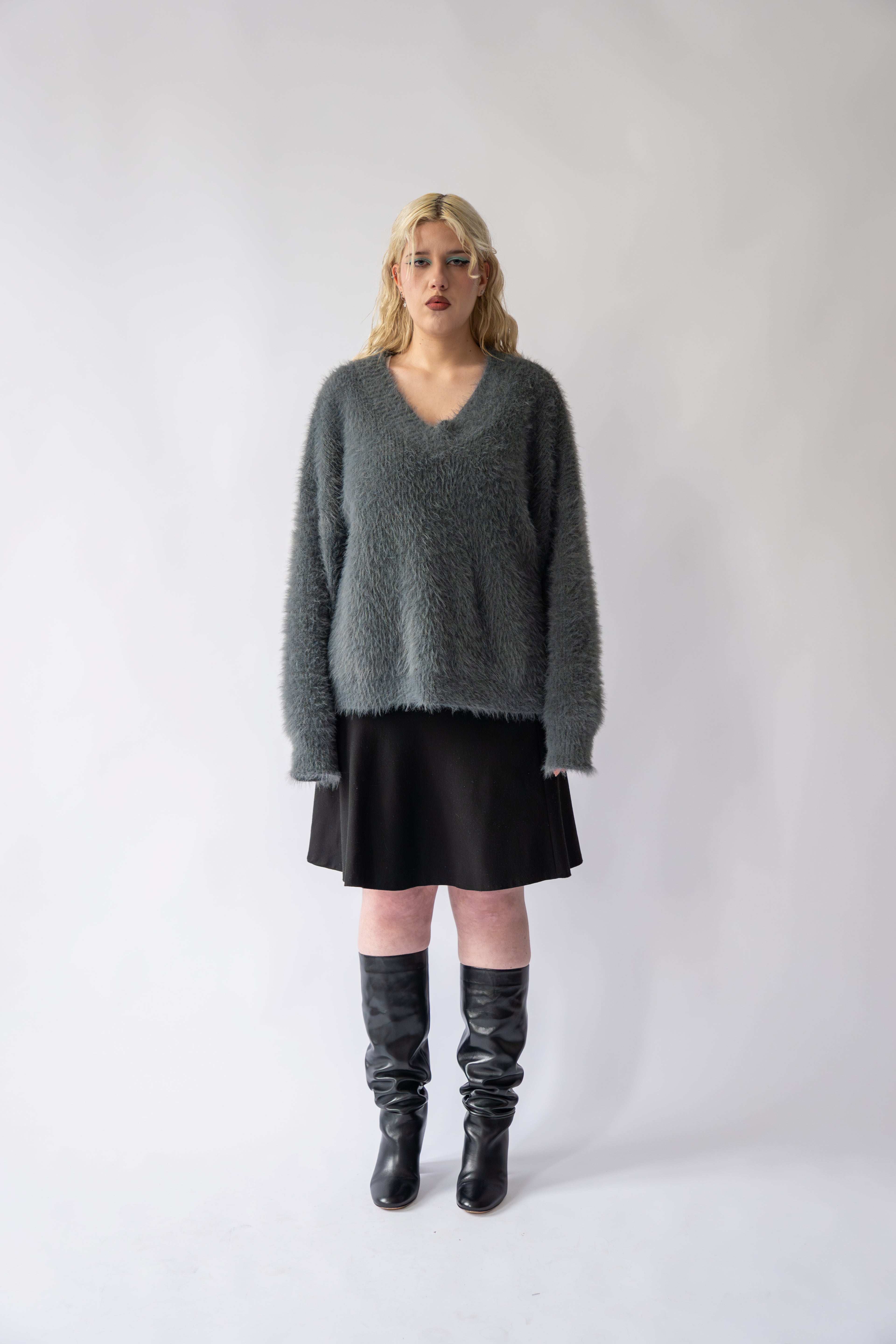 Fluffy Grey  Knit Jumper Oversized Fit