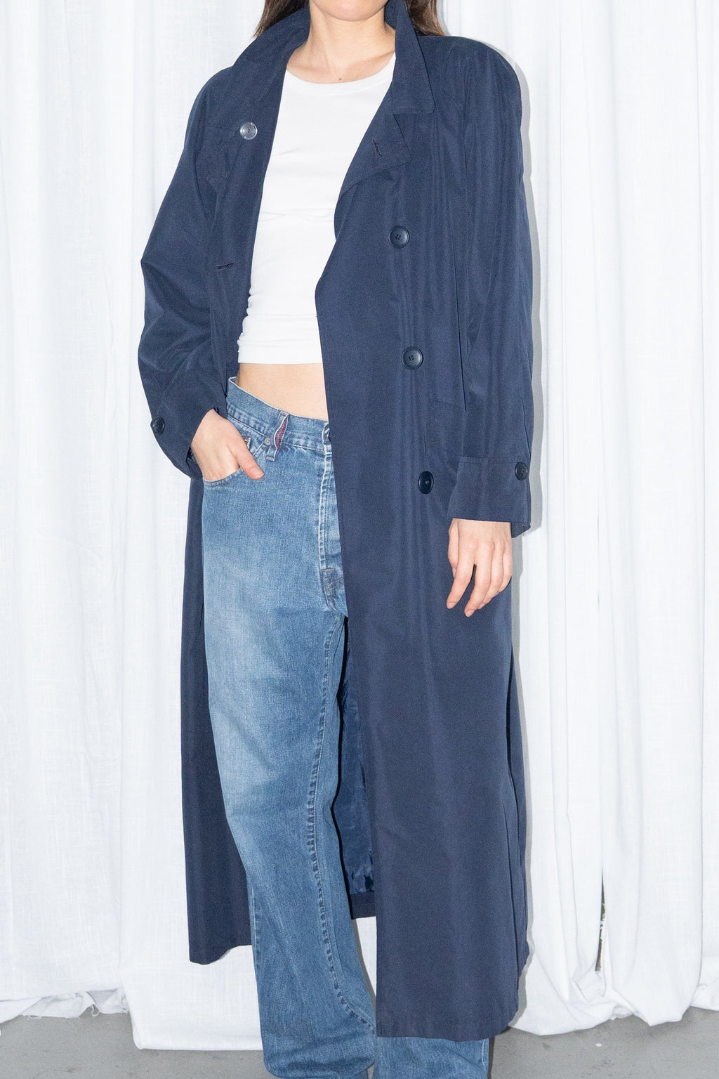 Navy Long Coat with Stand Collar