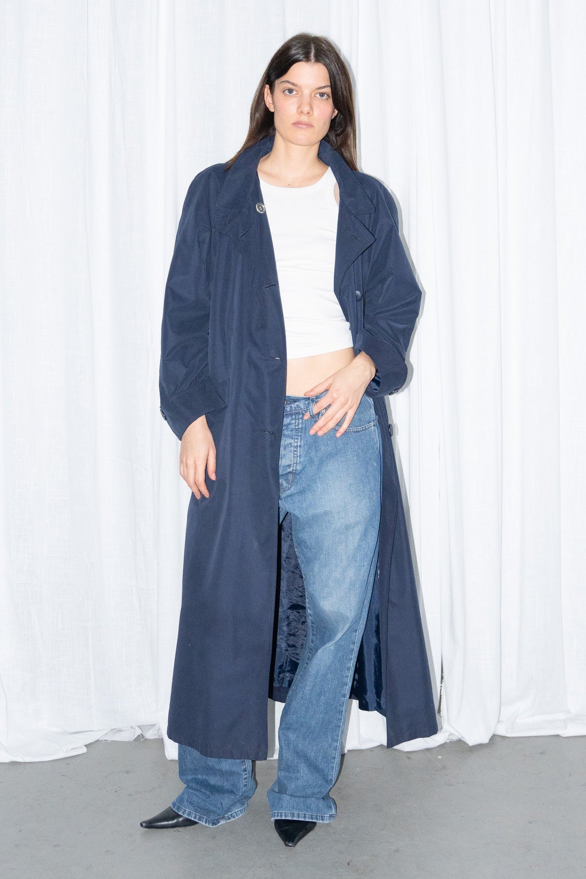 Navy Long Coat with Stand Collar