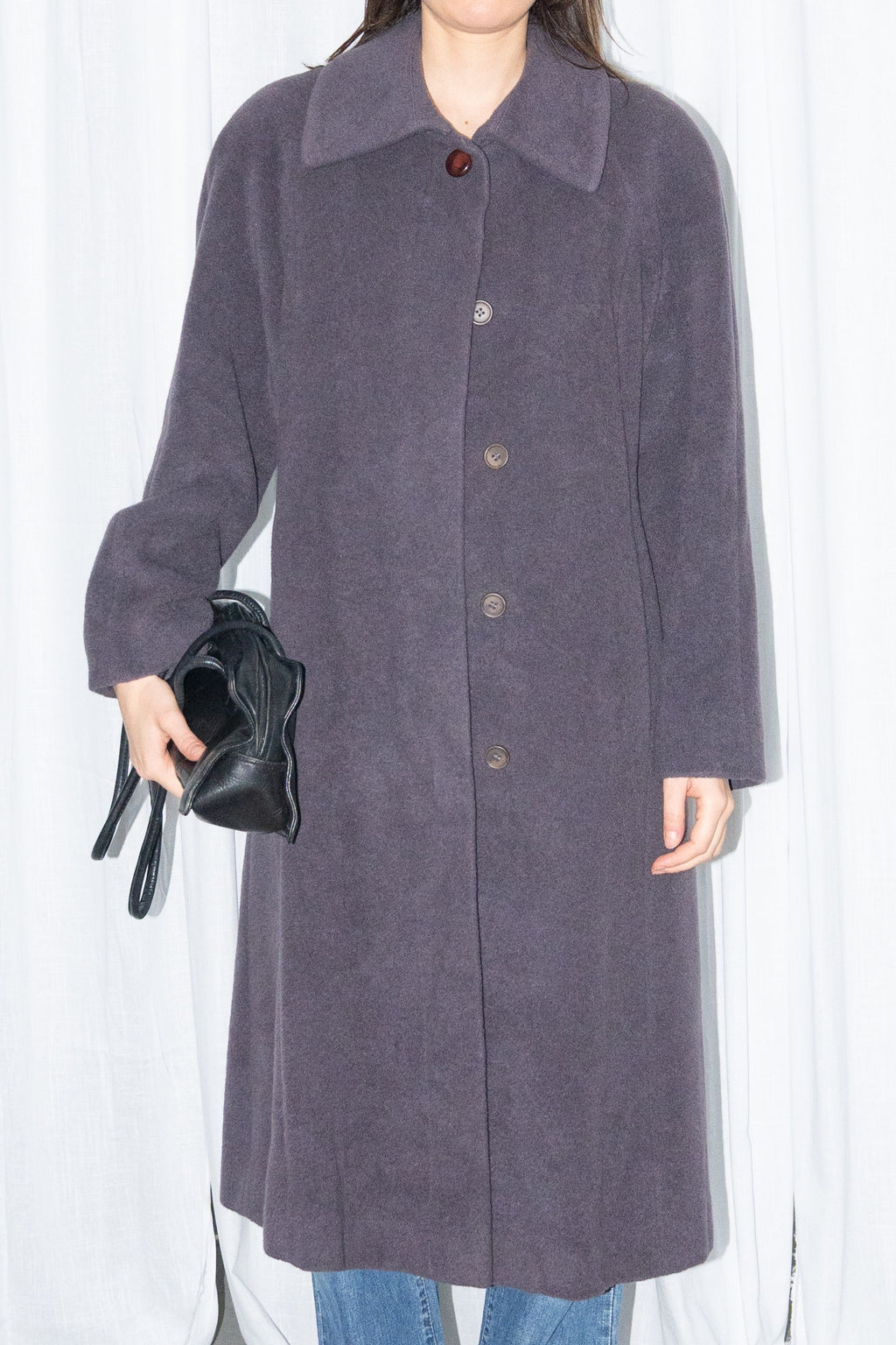Charcoal Plum Long Wool Coat