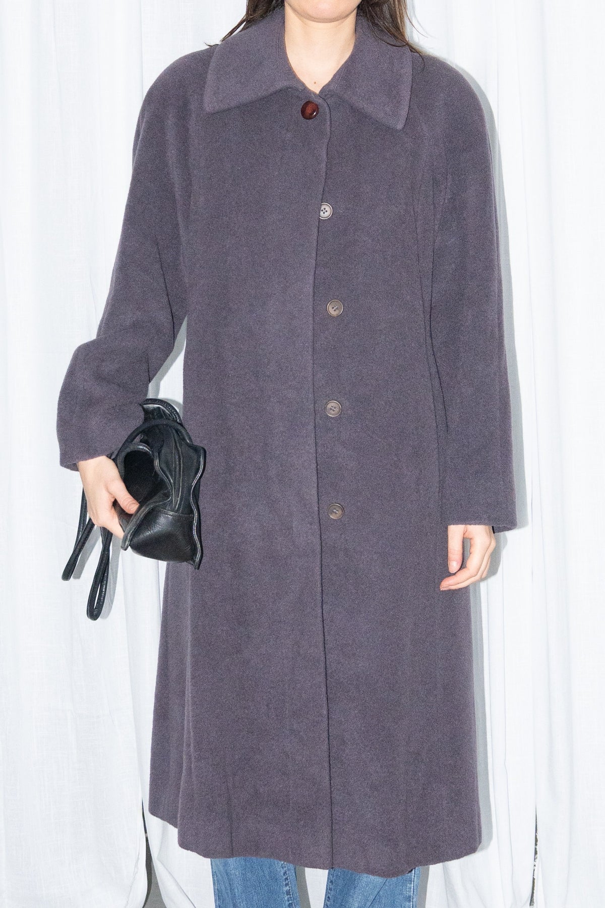 Charcoal Plum Long Wool Coat