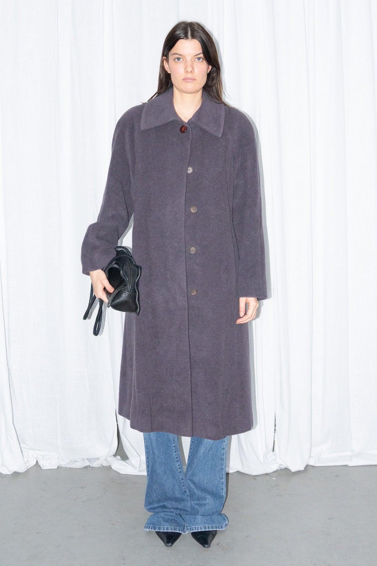 Charcoal Plum Long Wool Coat