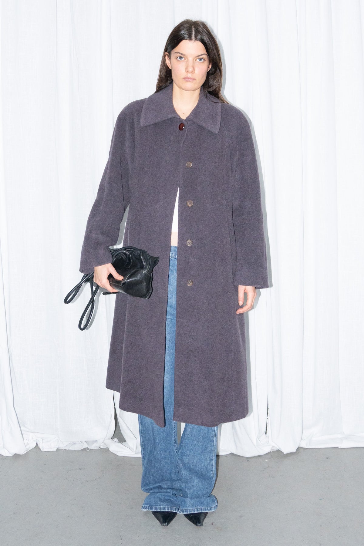 Charcoal Plum Long Wool Coat