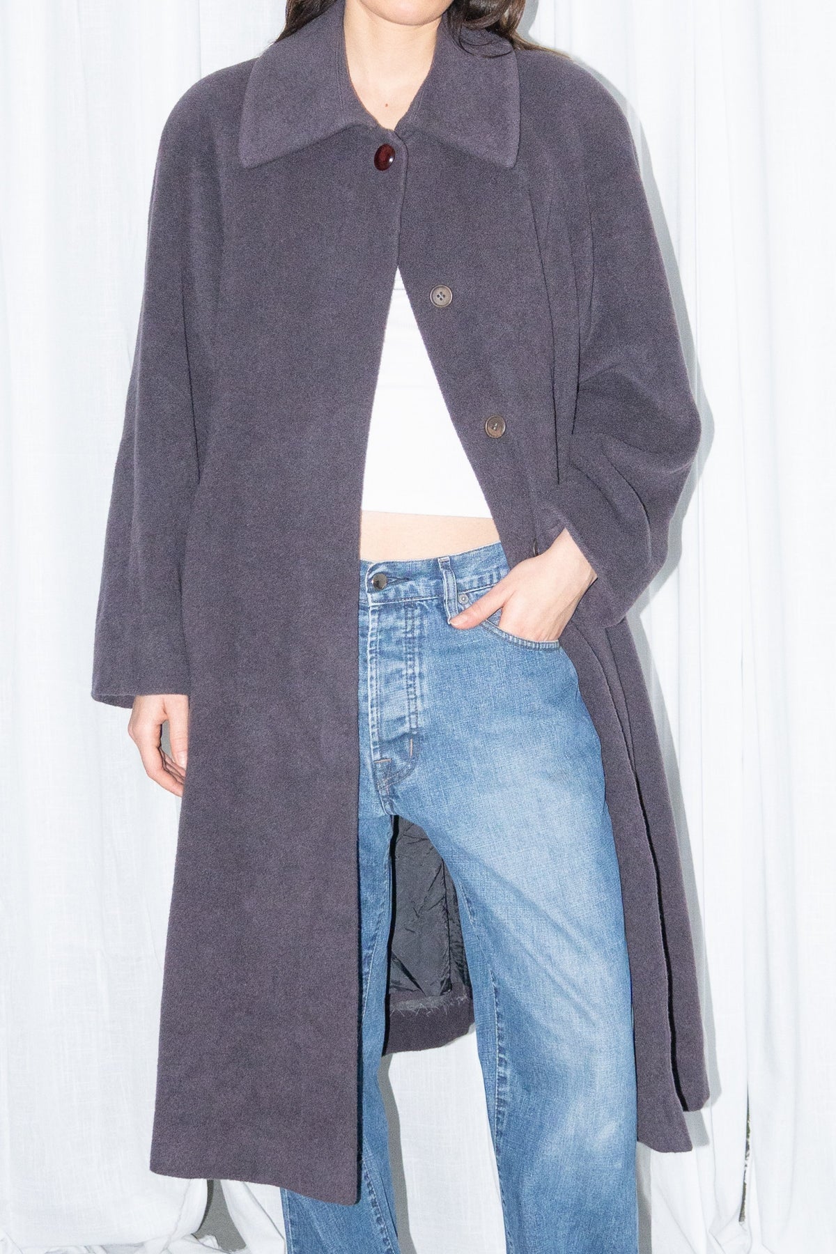 Charcoal Plum Long Wool Coat