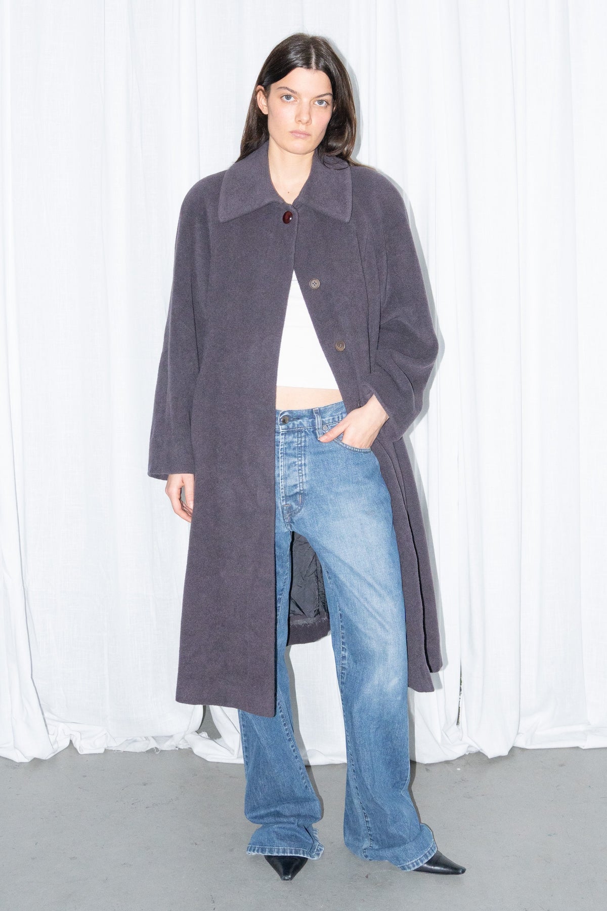 Charcoal Plum Long Wool Coat