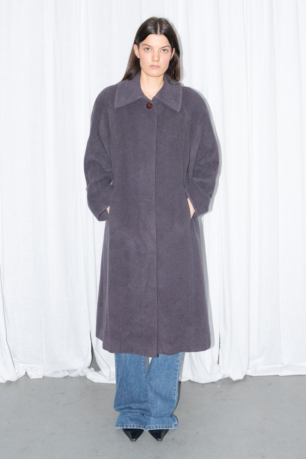 Charcoal Plum Long Wool Coat