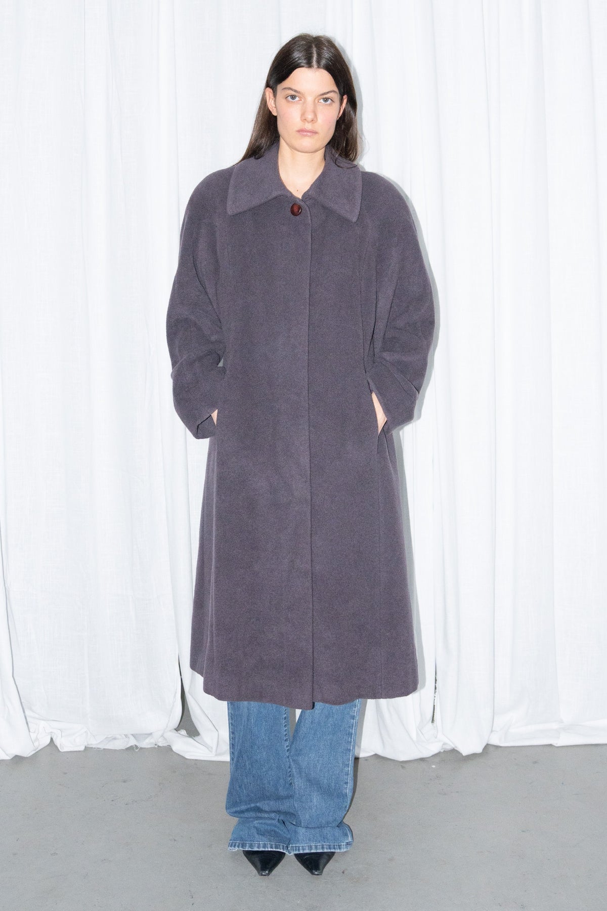 Charcoal Plum Long Wool Coat