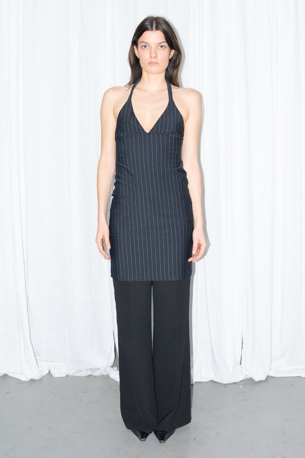 Black Pinstripe Halter Top