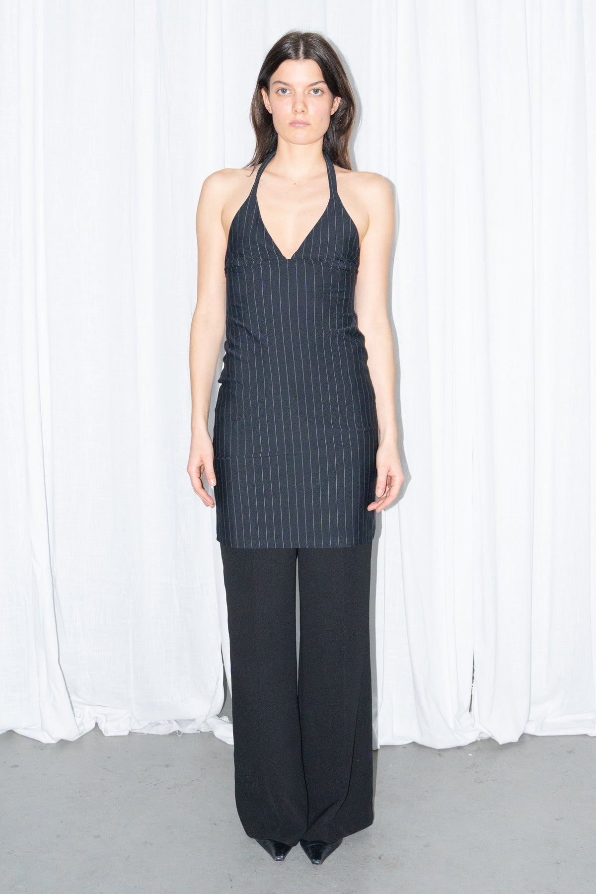 Black Pinstripe Halter Top