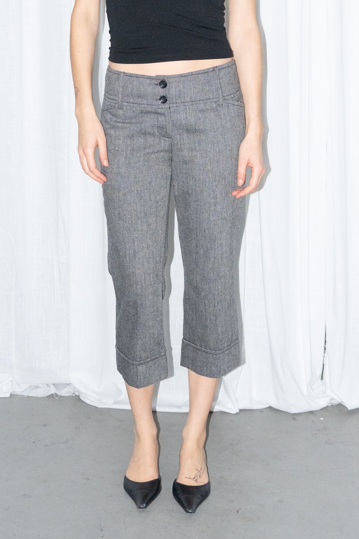 Grey Check Low-Rise Trousers