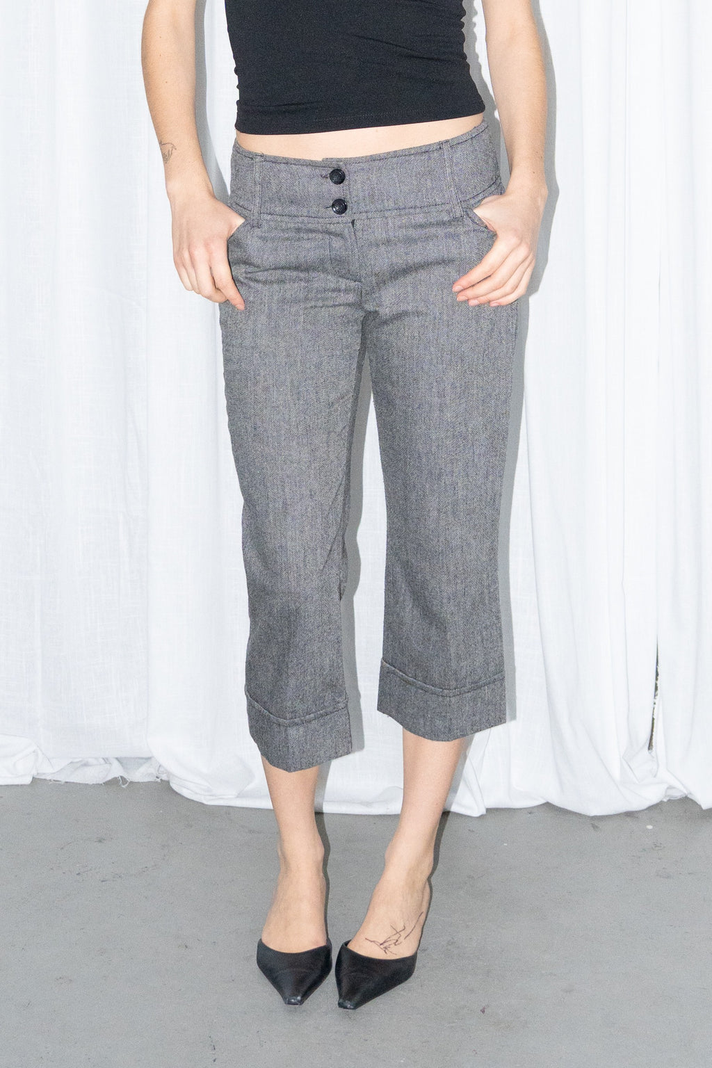 Grey Check Low-Rise Trousers