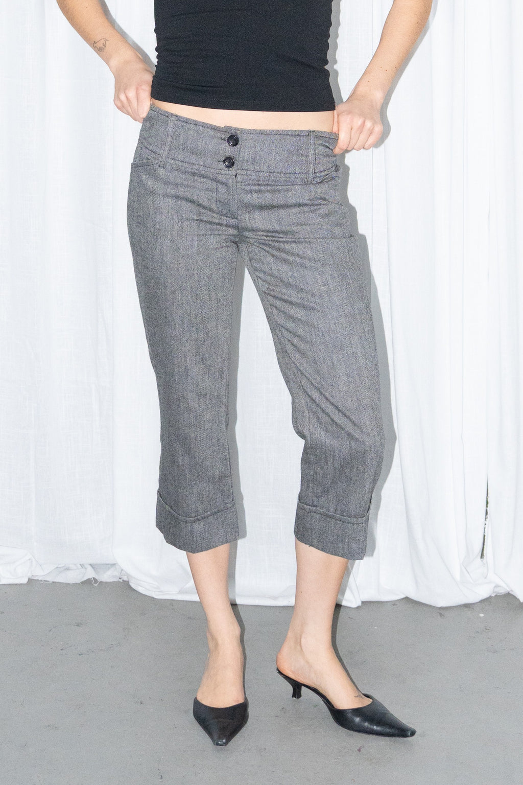 Grey Check Low-Rise Trousers
