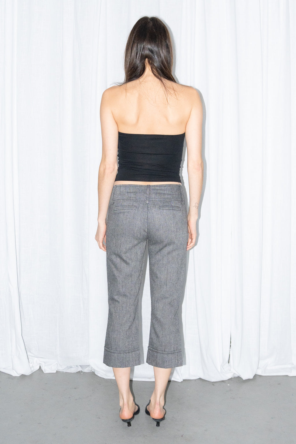 Grey Check Low-Rise Trousers
