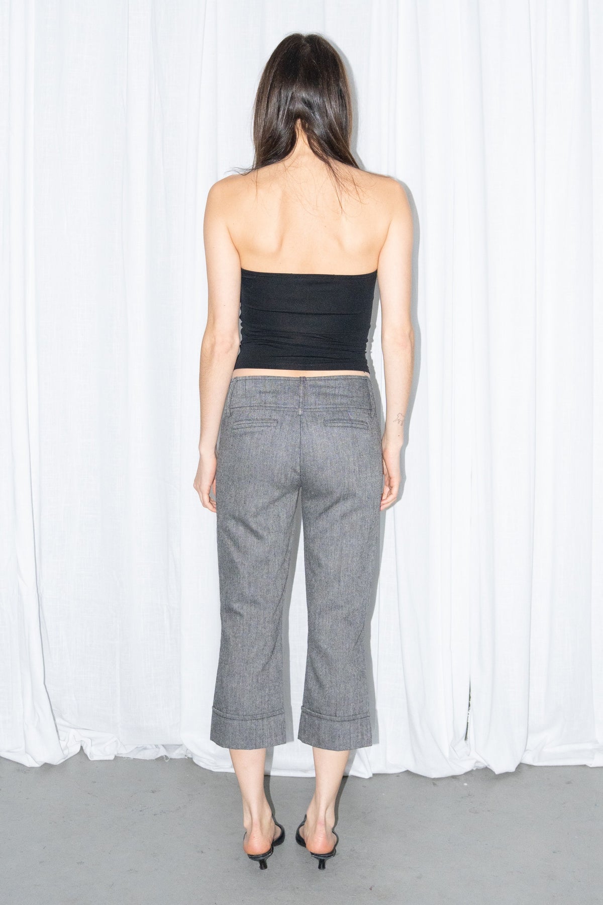 Grey Check Low-Rise Trousers
