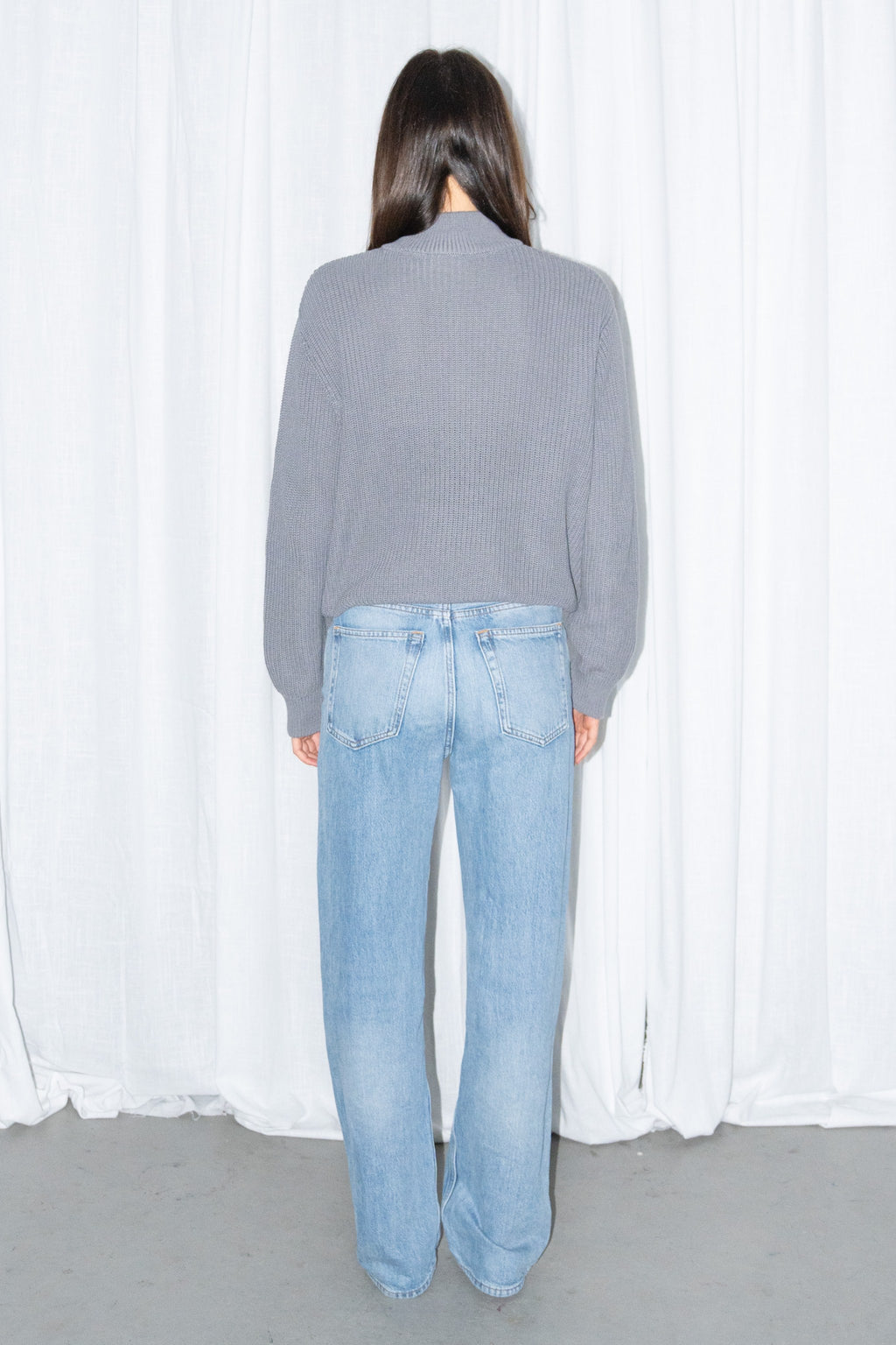 Grey Ribbed Half-Zip Knit Sweater