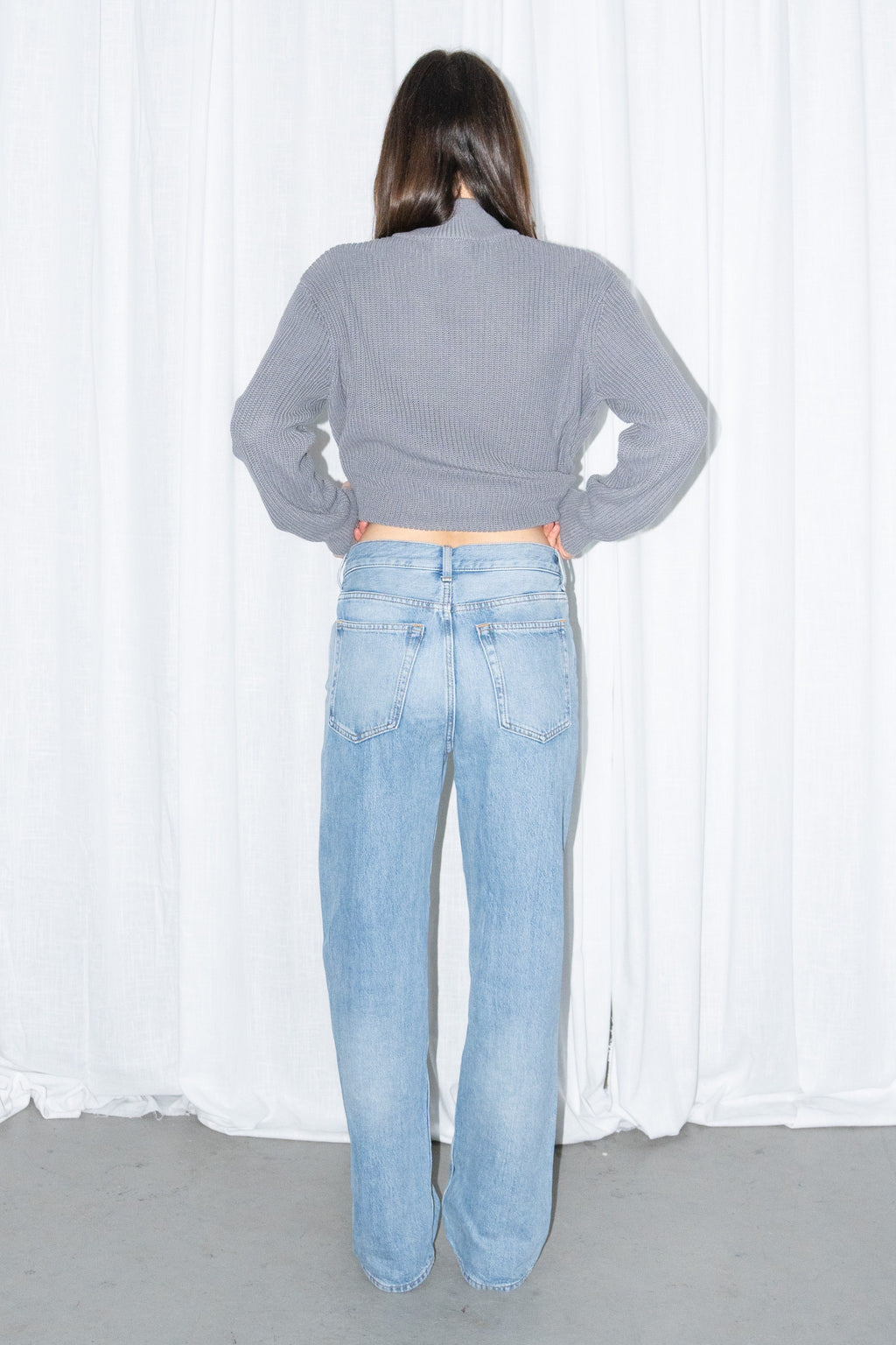 Grey Ribbed Half-Zip Knit Sweater