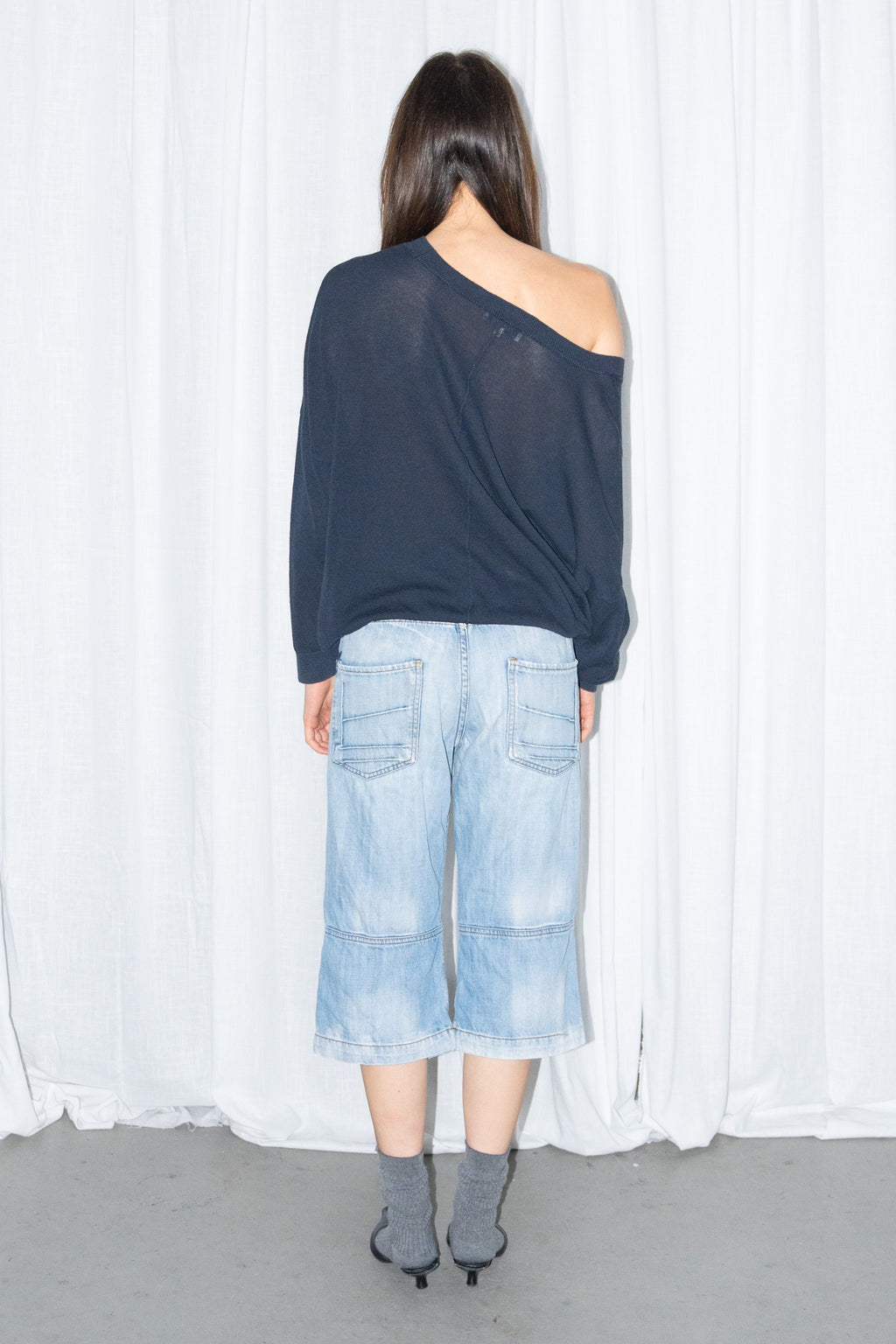 Selected Femme Navy Off-Shoulder Knit Top