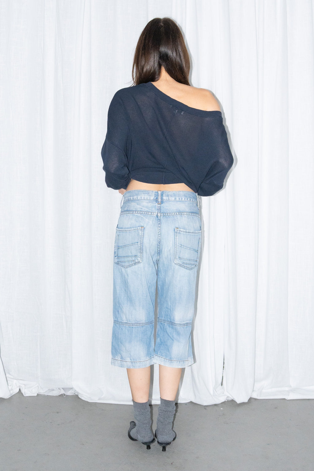 Selected Femme Navy Off-Shoulder Knit Top
