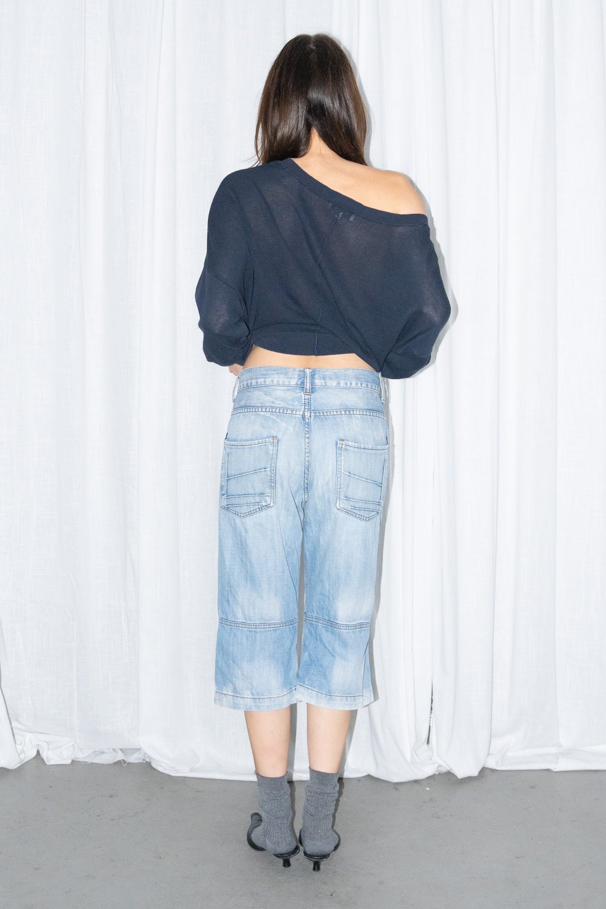 Selected Femme Navy Off-Shoulder Knit Top