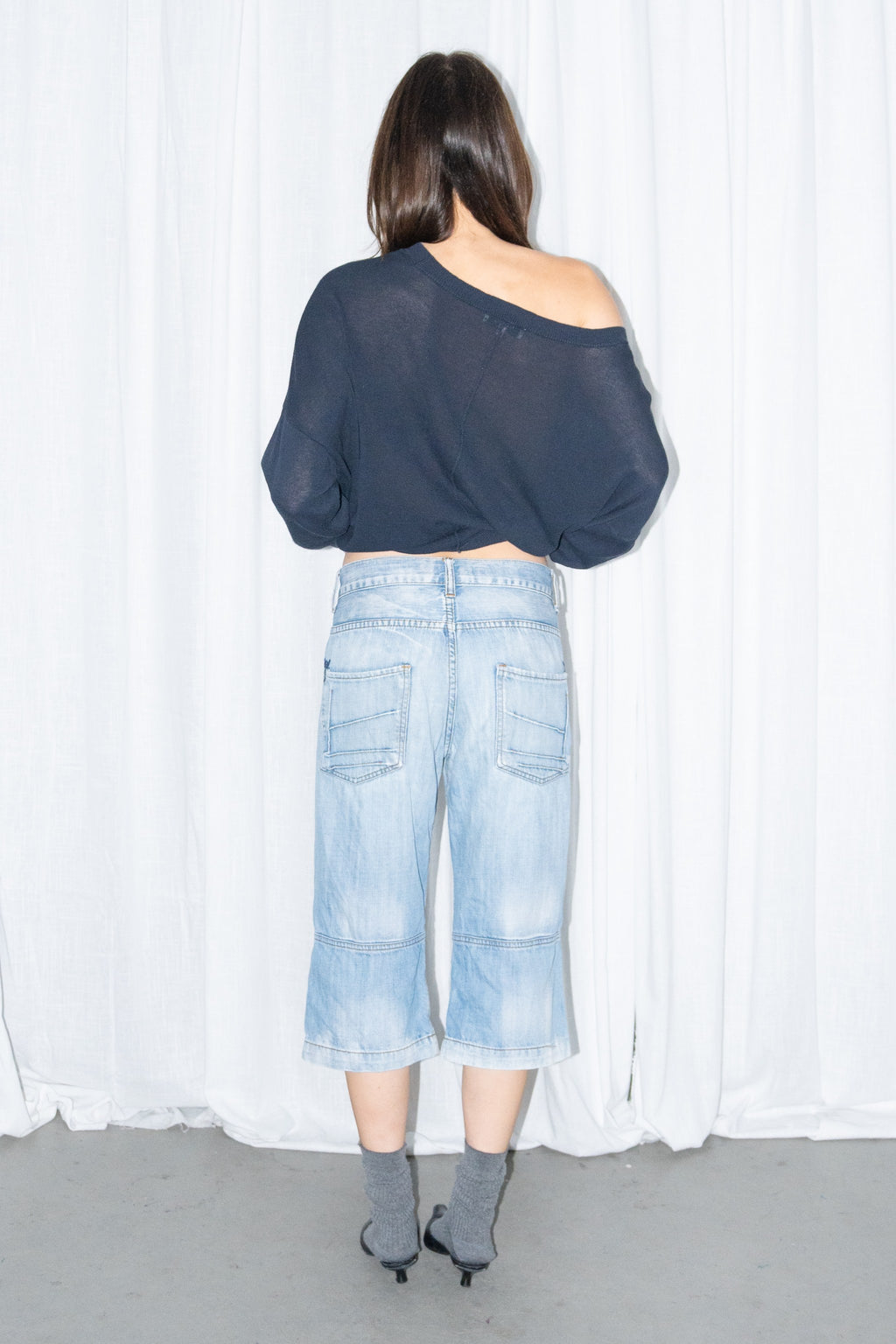 Selected Femme Navy Off-Shoulder Knit Top