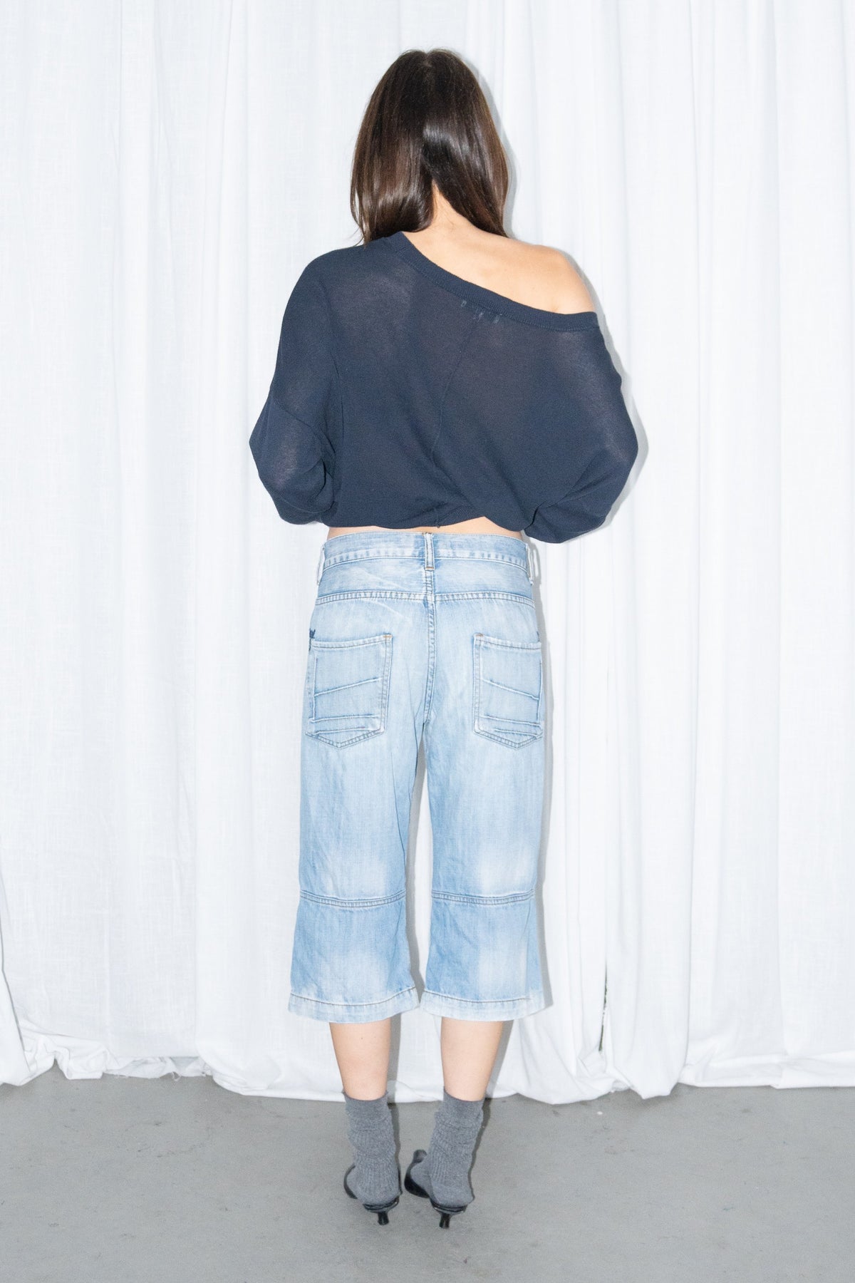 Selected Femme Navy Off-Shoulder Knit Top