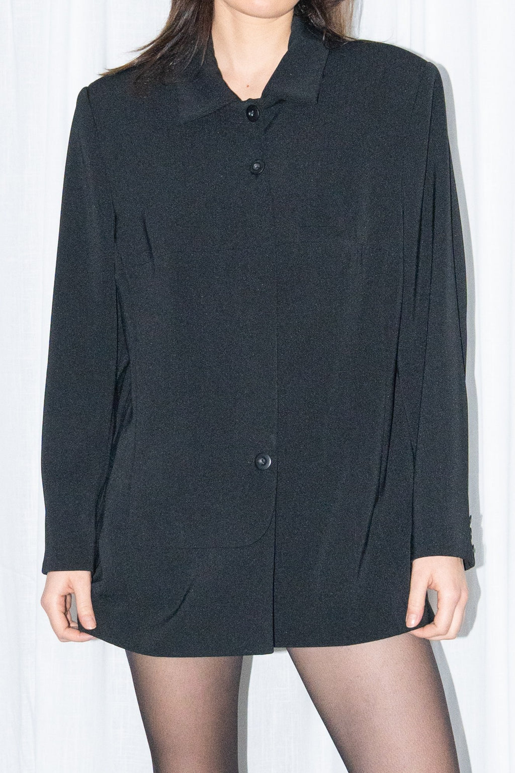 Black Long Button-Up Shirt Jacket