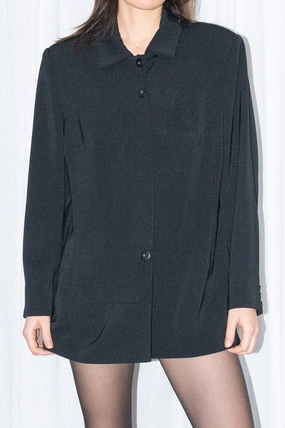 Black Long Button-Up Shirt Jacket